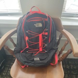 The North Face grey and pink backpack